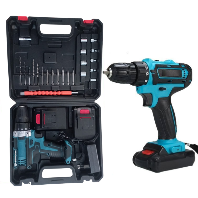 21V Cordless Impact Drill Kit for Home & DIY – 42Nm, Brushed Motor, 2×2Ah Batteries, 23pc Accessories, ABS Case