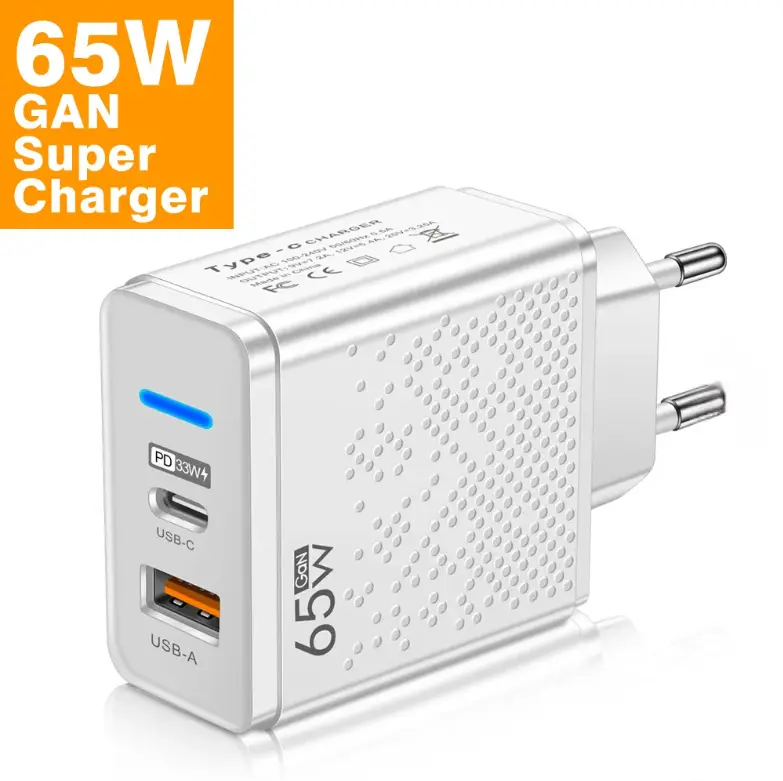 65W GaN USB-C & USB-A Charger for Home & Office – Dual Port, Safe Stable Output, Compatible with Android & Tablet